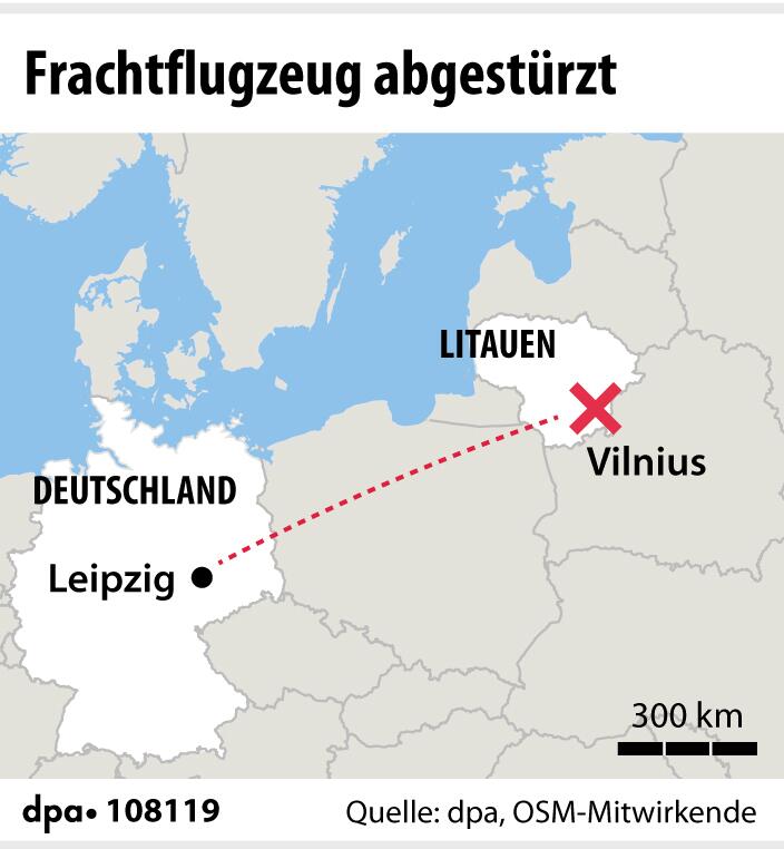 Grafik-Karte "Verortung Absturzstelle Frachtflugzeug in Litauen"