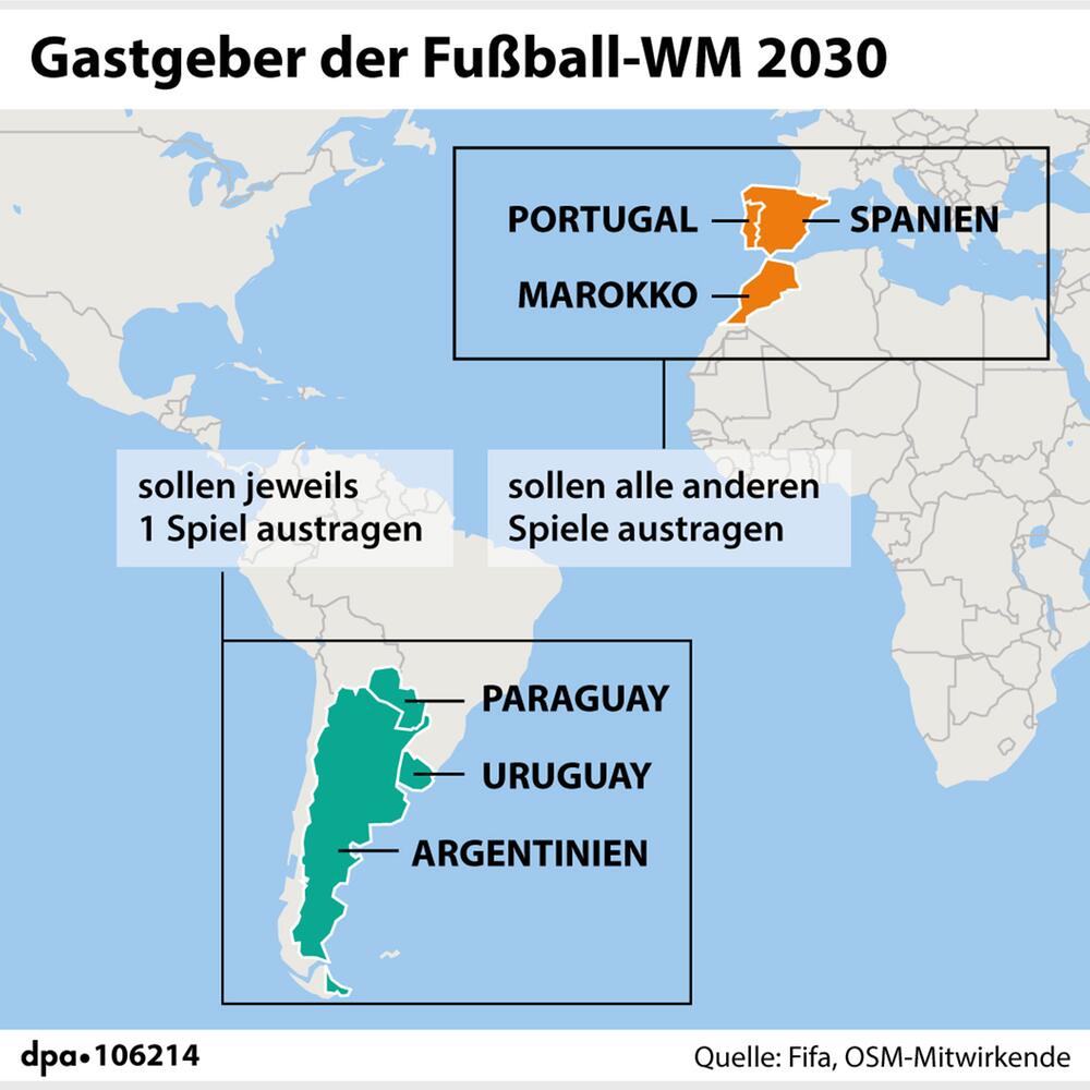 Grafik-Karte "Austragungsorte der WM 2030"