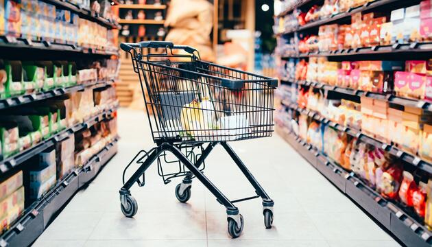 Verlassener Einkaufswagen im Supermarkt
