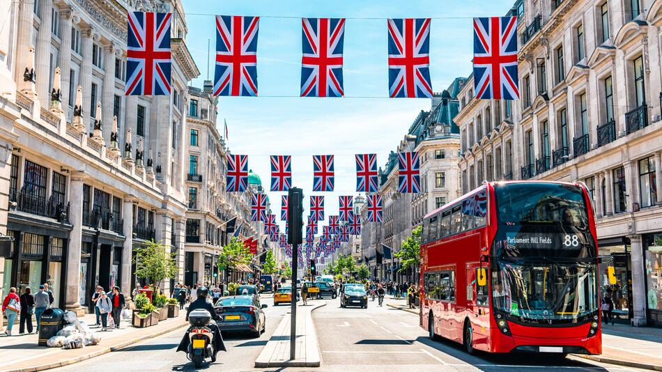 Union Jacks on Oxford Street, London