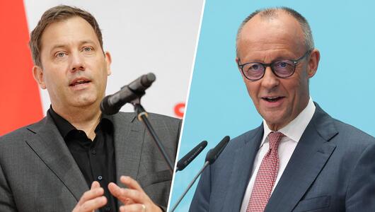 Lars Klingbeil, Bundesminister der Finanzen (SPD) und Bundeskanzler Friedrich Merz (CDU).