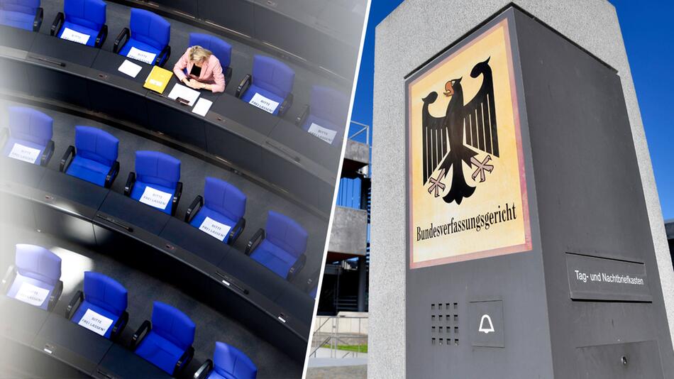 Fotomontage Sitze im Bundestag und Bundesverfassungsgericht