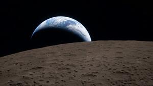 Blick auf die Erde, die hinter dem Mond untergeht