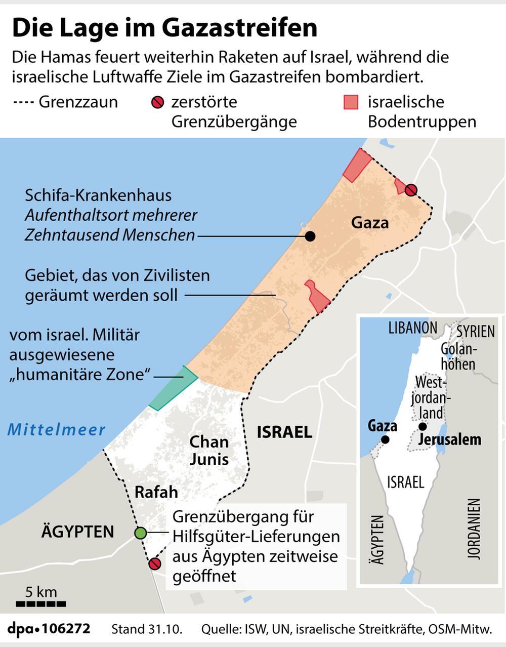 Karte zur Situation im Gazastreifen
