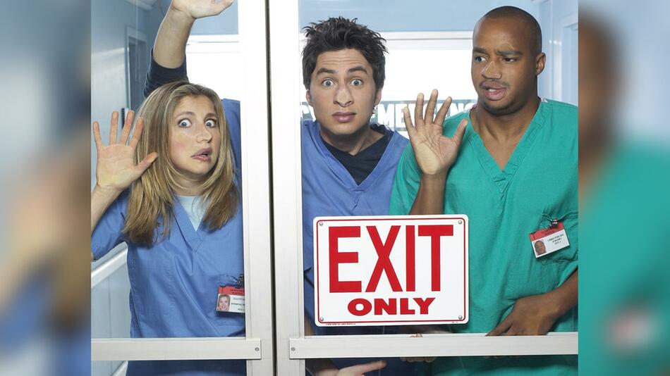 Die "Scrubs"-Stars Sarah Chalke, Zach Braff und Donald Faison.