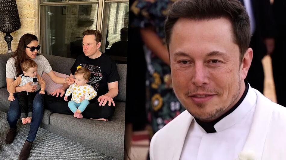 Elon Musk mit Shivon Zilis und den Kindern Strider und Azure