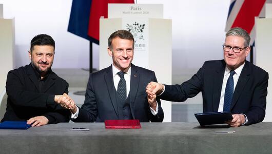 Selenskyj, Macron und Starmer bei einer Pressekonferenz