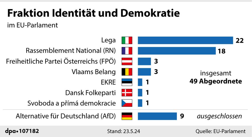 Grafik-Diagramm: "Zusammensetzung der Fraktion Identität & Demokratie im EU-Parlament"