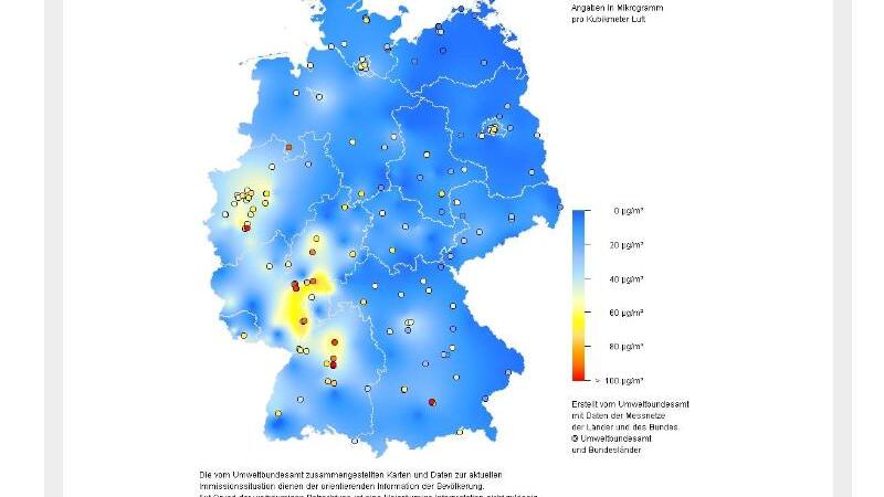 Karten zeigen Luftbelastungen an