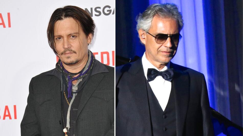 Johnny Depp (li.) und Andrea Bocelli standen in der Toskana gemeinsam auf der Bühne.