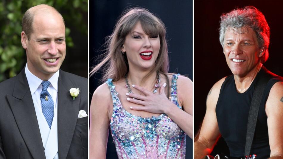 Nur zwei der berühmten Taylor-Swift-Besucher: Prinz William (l.) und Jon Bon Jovi (r.).