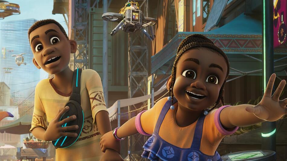In der neuen Disney-Animationsserie "Iwájú" begeben sich die junge Tola und ihr Freund Kole auf ...