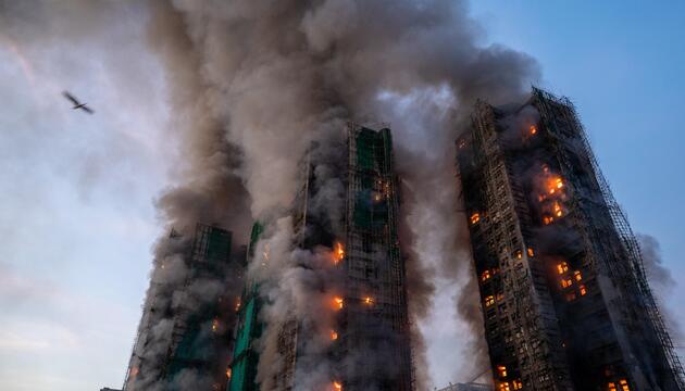 Brennende Wohnblöcke in Hongkong