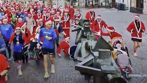 Autsch! Läuferin rennt bei Weihnachtsmannlauf frontal gegen Statue