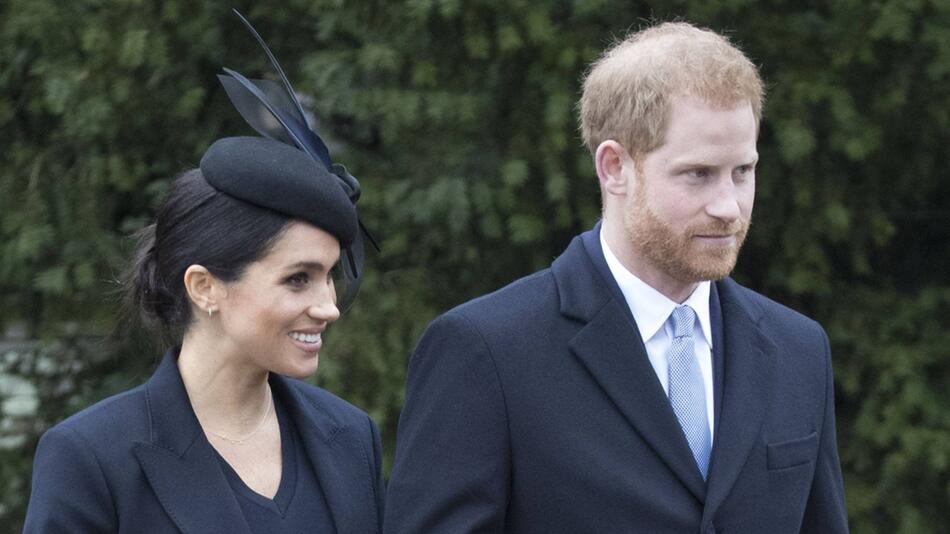 Prinz Harry und Herzogin Meghan nach dem Weihnachtsgottesdienst in Sandringham im Jahr 2018.