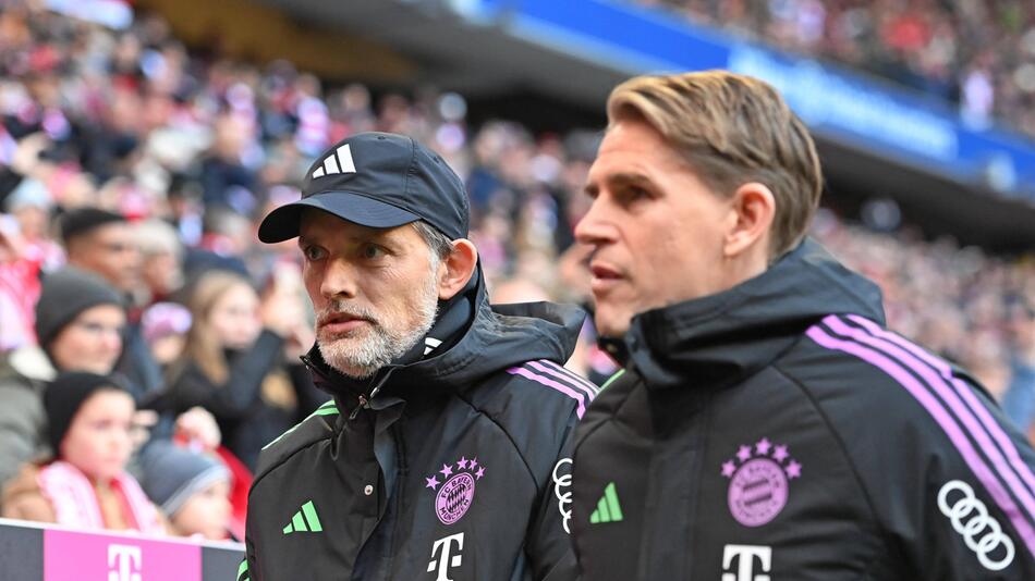 Thomas Tuchel und Christoph Freund vom FC Bayern.