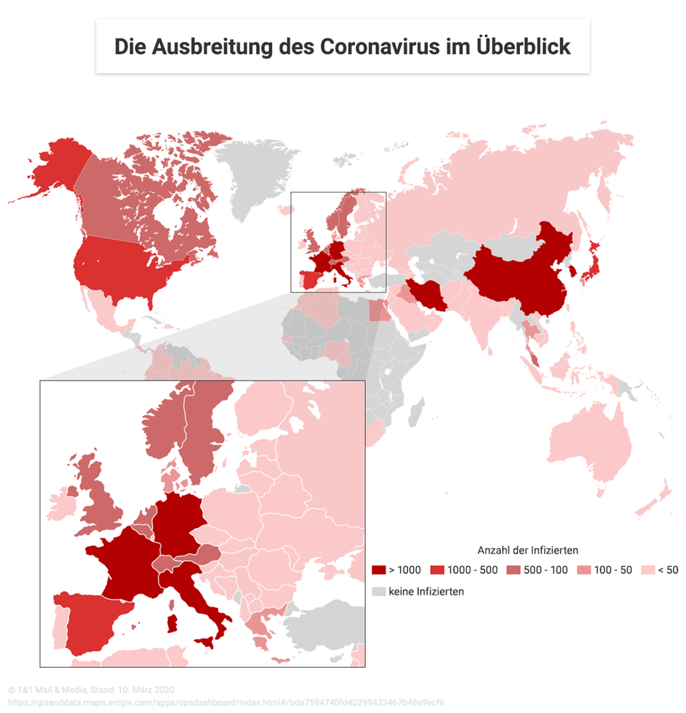 Infografik Ausbreitung des Coronavirus im Überblick