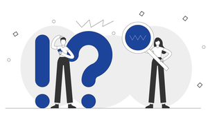 Grafische Darstellung, die einen Leser zeigt, der Fragen hat, eine Lupe, die Transparenz illustriert