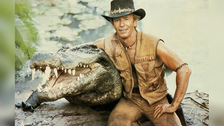 Krokodil Burt mit "Crocodile Dundee"-Star Paul Hogan.