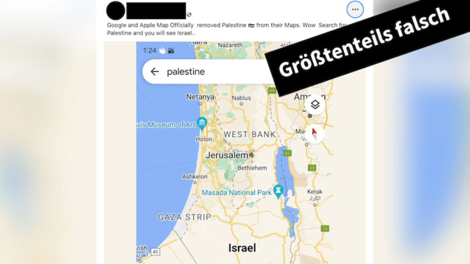 Die Behauptung, Google und Apple Maps hätten Palästina von ihren Karten entfernt, ist falsch.