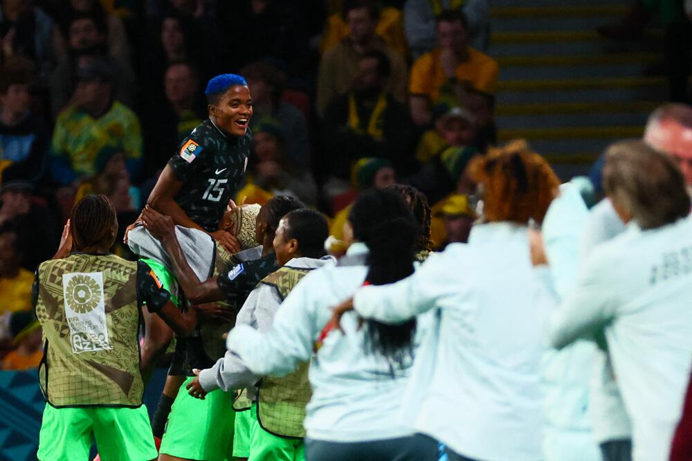 Nigerias Stürmerin Rasheedat Ajibade feiert das 3:1 gegen Australien